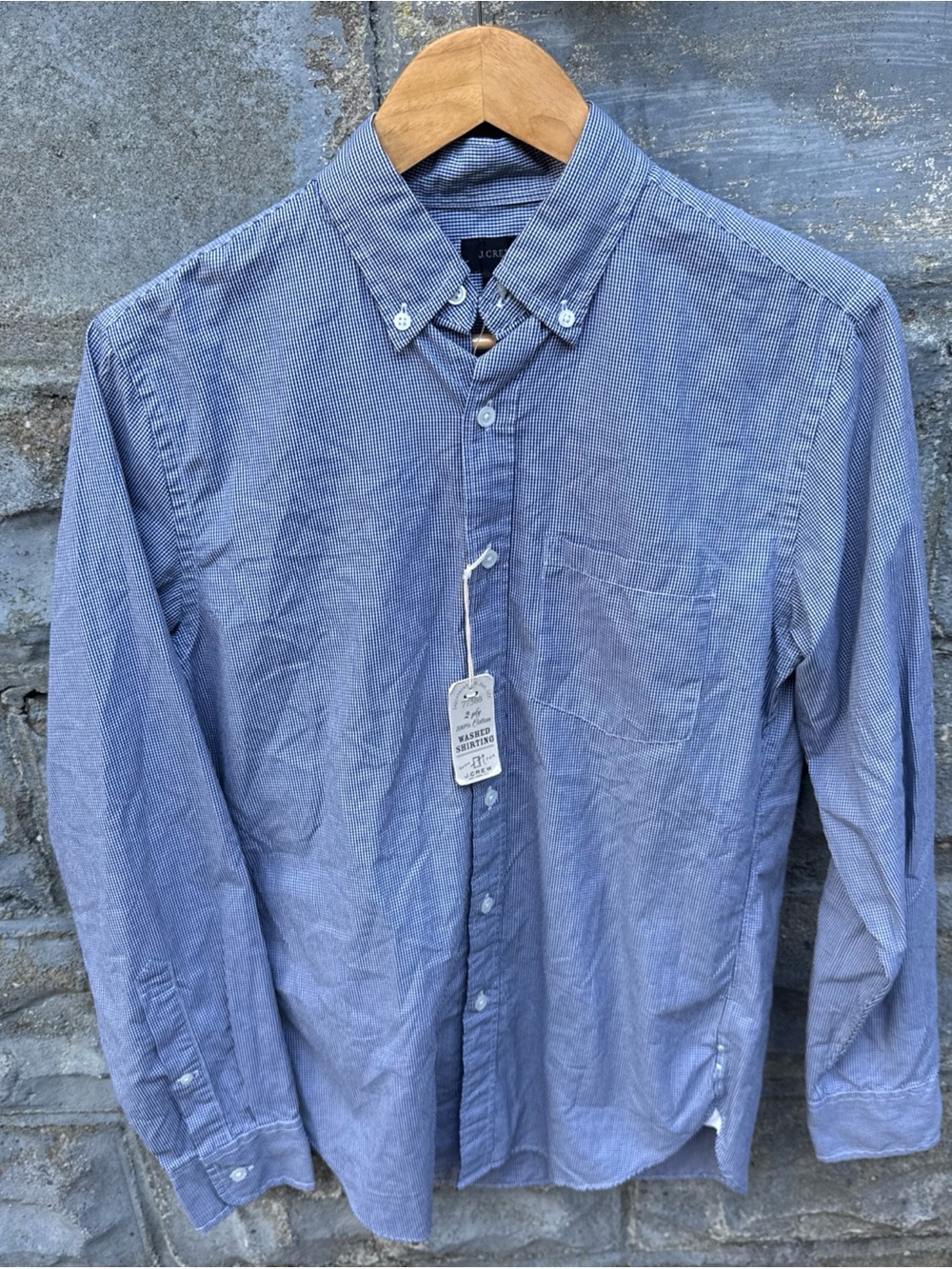 NWT J. Crew Men's Size XS Short Blue Gingham Long Sleeve Slim Untucked Shirt